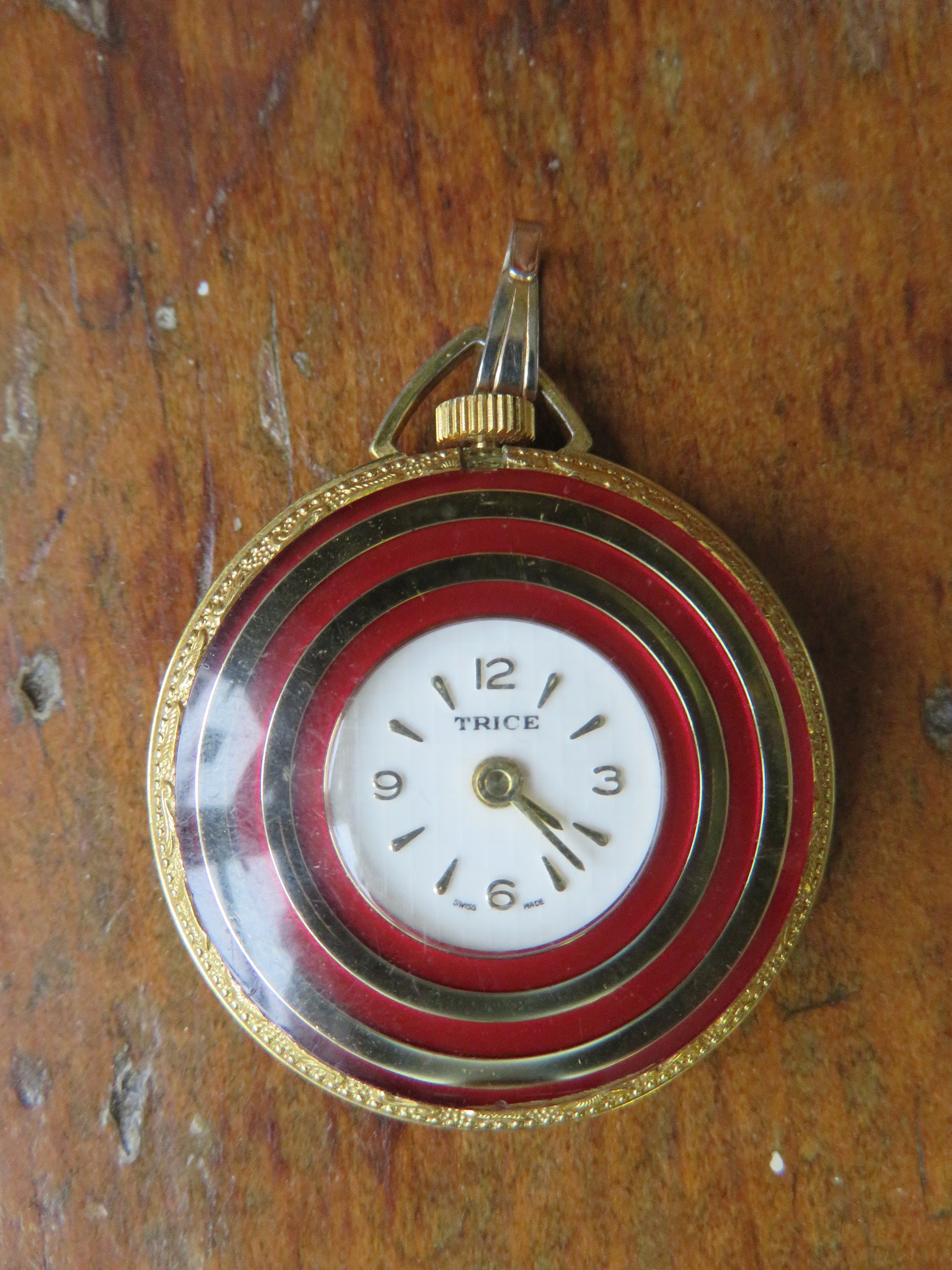 Vintage Working Round Trice Watch Pedant with Dark Red and Etsy