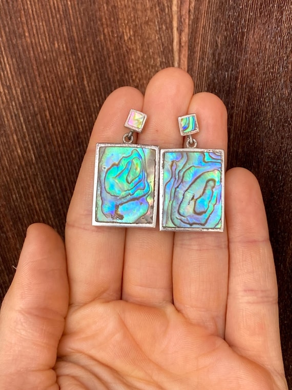 Vintage Rectangular Abalone Dangling Earrings wit… - image 1