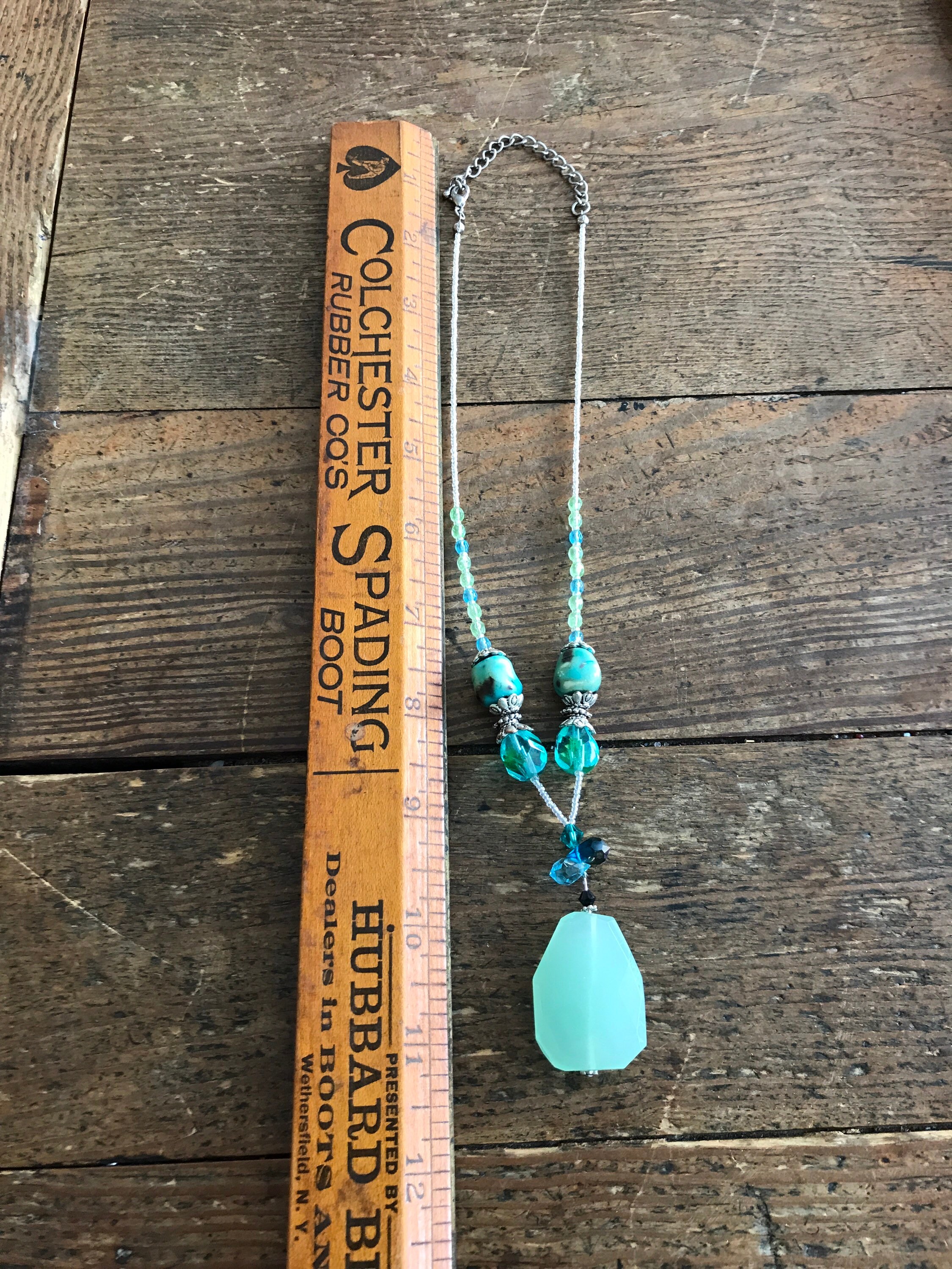 Vintage Beaded Necklace With Sea Glass Green and Blue Colors