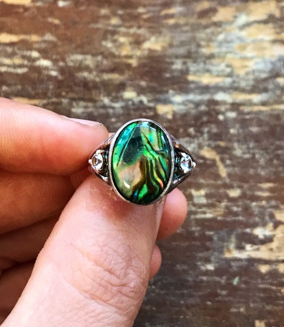 Vintage Size 7.5 Sterling Avon Ladies Ring With Colorful Abalone