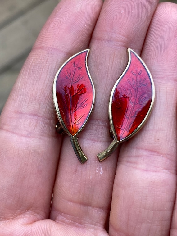 Vintage David Andersen Red Enamel Fall Leaf Clip … - image 2