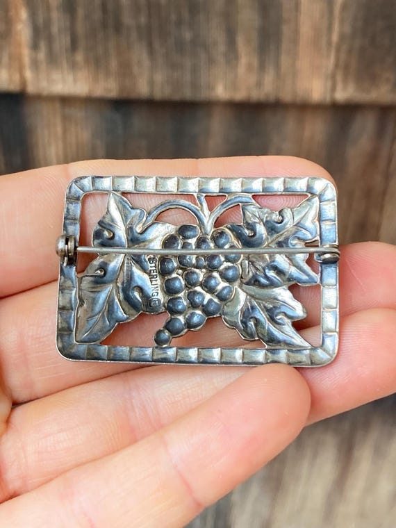 Vintage Rectangular Repoussé Sterling Brooch with… - image 7
