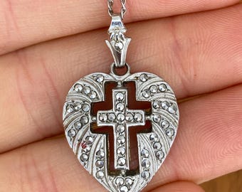925 Marcasite Sterling Silver Christian Cross Vintage Pendant - Etsy
