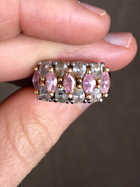 Vintage Size 8 1 4 Sterling Edco Taiwan Ring with Pale Pink and Clear Gemstone like Pieces Gold Toned Colored Band 3290 Etsy
