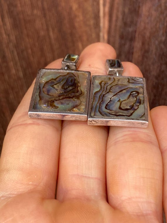 Vintage Rectangular Abalone Dangling Earrings wit… - image 7
