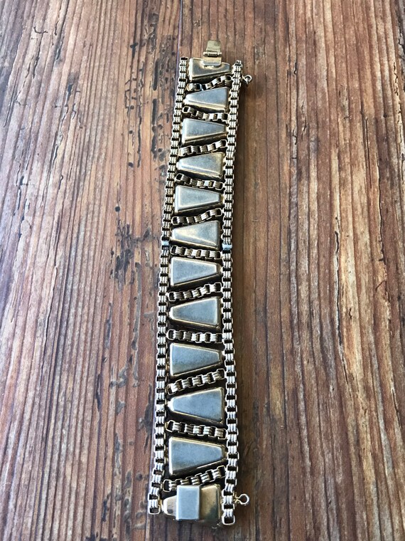 Vintage Bracelet with Ruby Red Triangular Glass P… - image 3