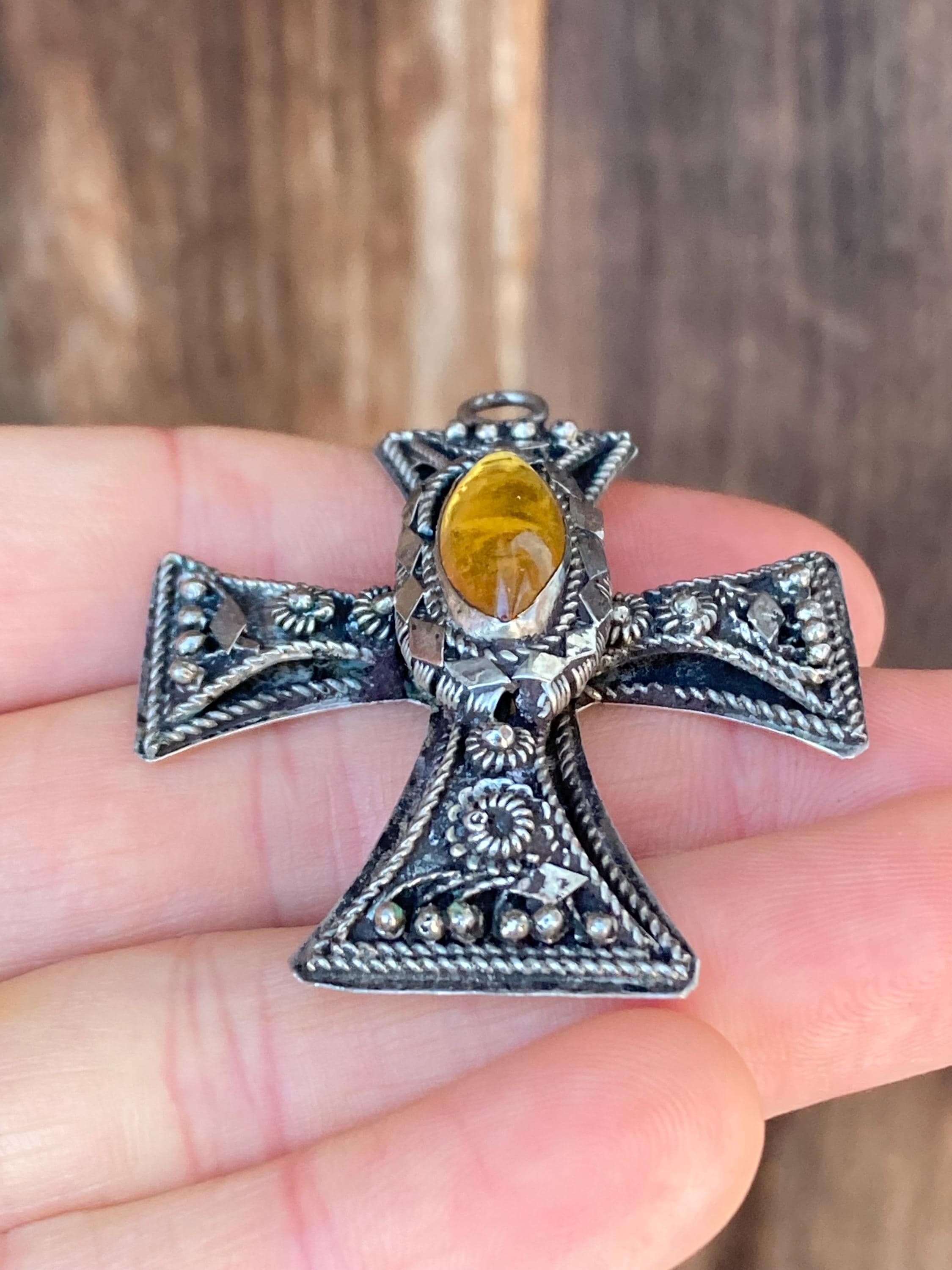 Vintage 900 Silver Maltese Cross Pendant With Golden Center and ...