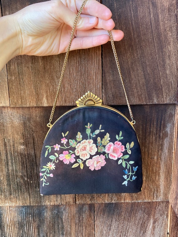 Vintage Evening Bag with Black Background and Pas… - image 2