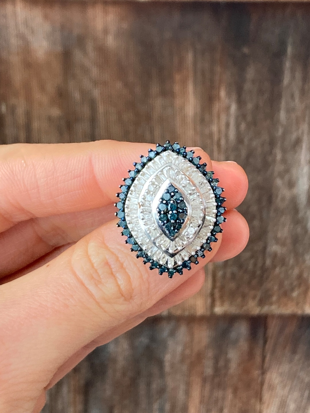 Slate Name Rings Beautiful Size 6 Sterling Ring With Tiers of Sparkling Slate Blue and ...