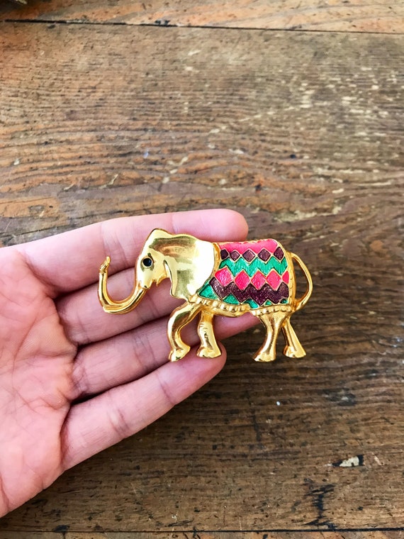 Vintage Don Lin Costume Jewelry Elephant Brooch w… - image 1