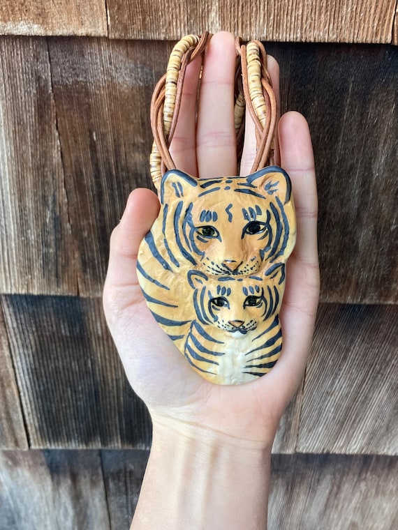 Vintage Tiger Necklace with Handmade Porcelain Pen