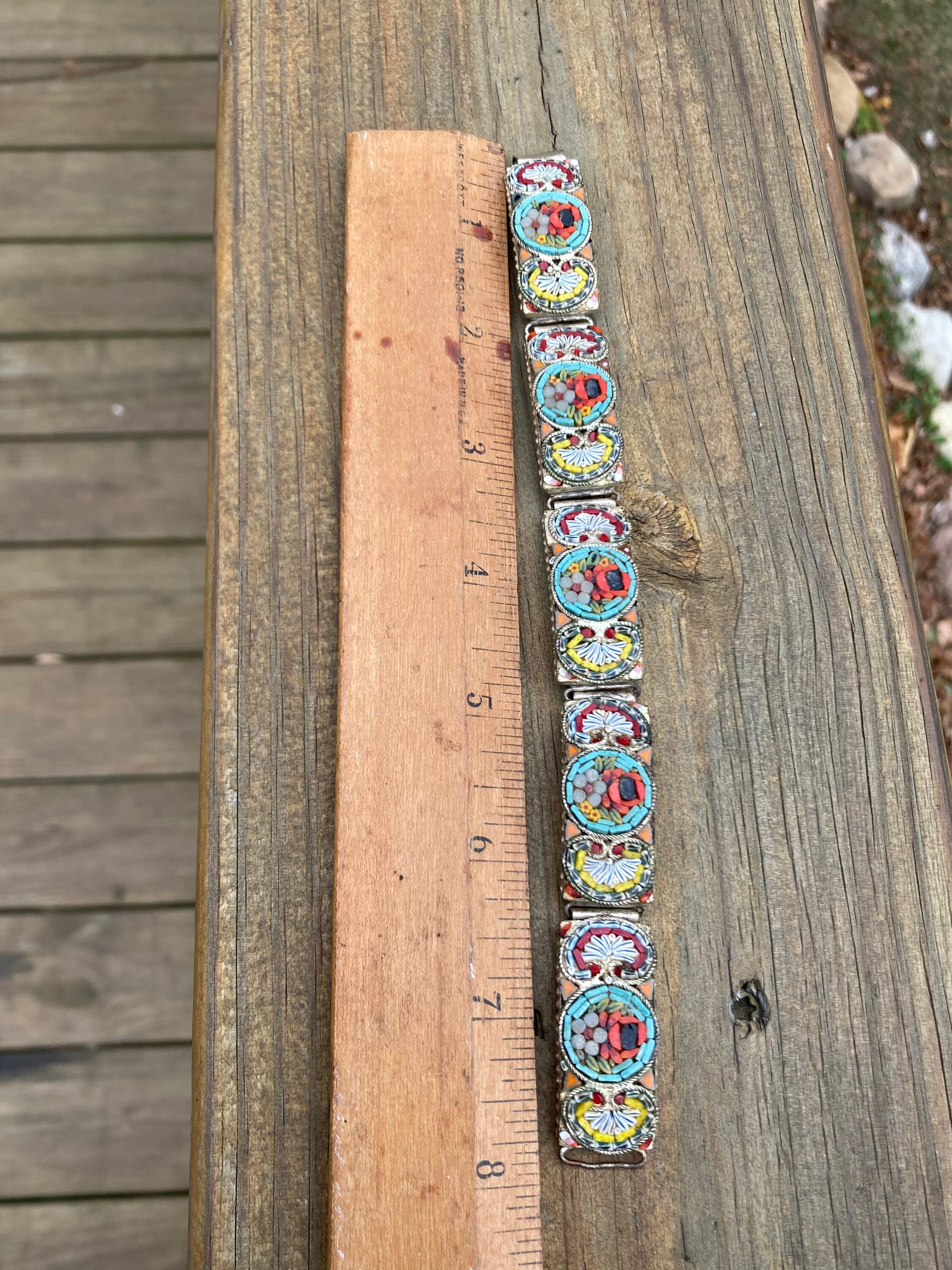 Vintage Floral Micro Mosaic Bracelet,gift for Her,vintage