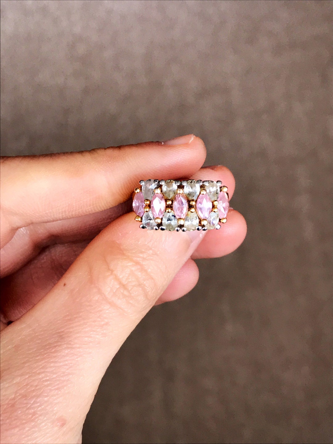 Vintage Size 8 1/4 Sterling Edco Taiwan Ring With Pale Pink and Clear ...