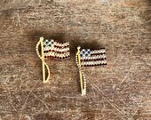 Vintage Pair of American Flag Brooches, One Weiss, One Rafaelian, with Red White and Blue Rhinestones, Gold Toned, America, Patriotic, 814