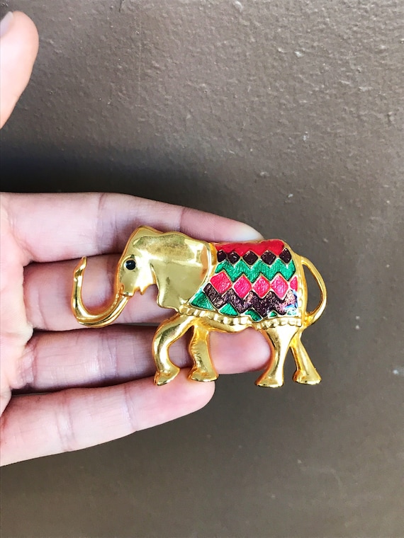 Vintage Don Lin Costume Jewelry Elephant Brooch w… - image 2