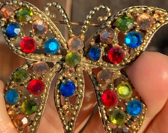 Vintage Weiss Butterfly Brooch With Colorful Rainbow