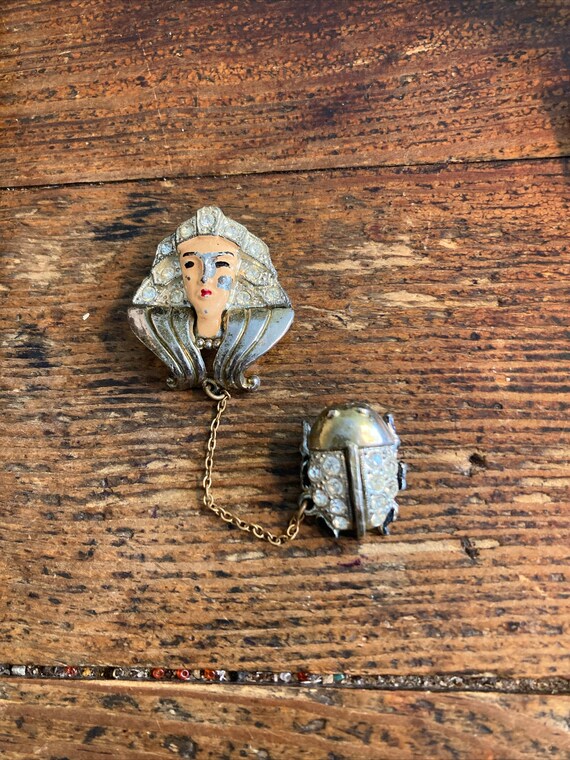 Vintage Egyptian Revival Chatelaine Brooch with P… - image 2