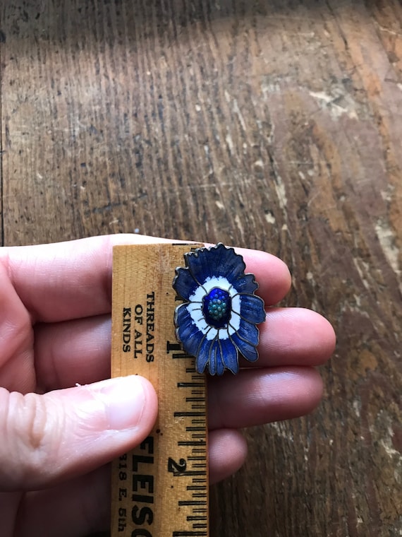 Large Vintage Blue Enamel Cloisonné Flower Pierce… - image 7