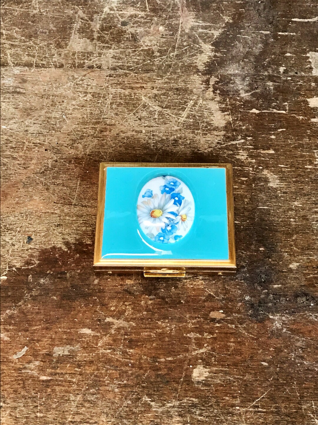 Small Rectangular Makeup Vintage Rectangular Makeup Compact With Robin Egg Blue Enameled Lid ...