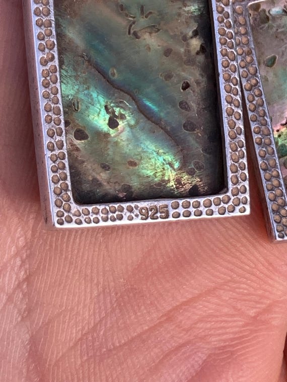 Vintage Rectangular Abalone Dangling Earrings wit… - image 5