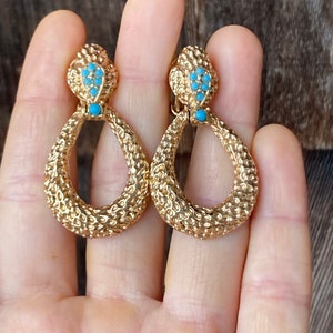 RESERVED Bergère Clip on Earrings with Textured Teardrop Loops and Tiny Turquoise Colored Beads, Gold Toned #3685