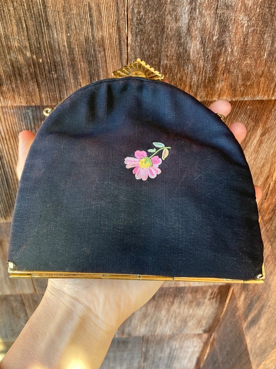 Vintage Evening Bag with Black Background and Pas… - image 4