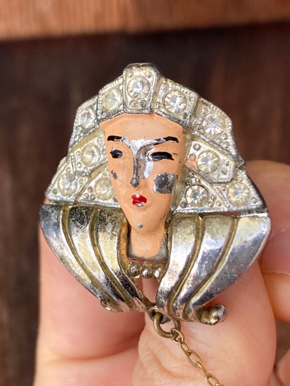 Vintage Egyptian Revival Chatelaine Brooch with P… - image 3