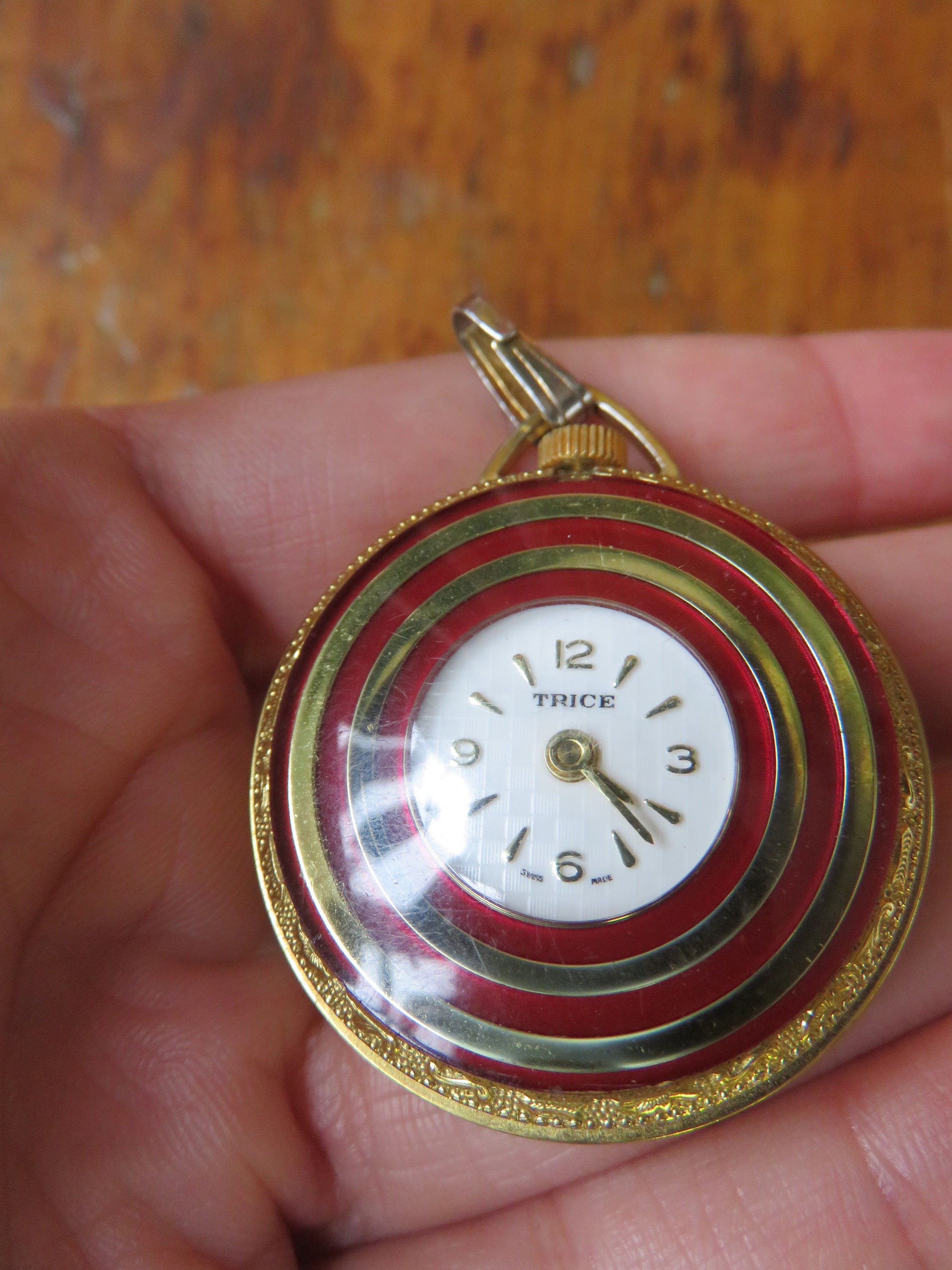 Vintage Working Round Trice Watch Pedant with Dark Red and Etsy