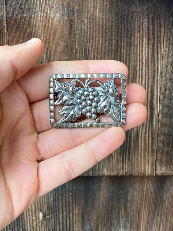 Vintage Rectangular Repoussé Sterling Brooch with… - image 2