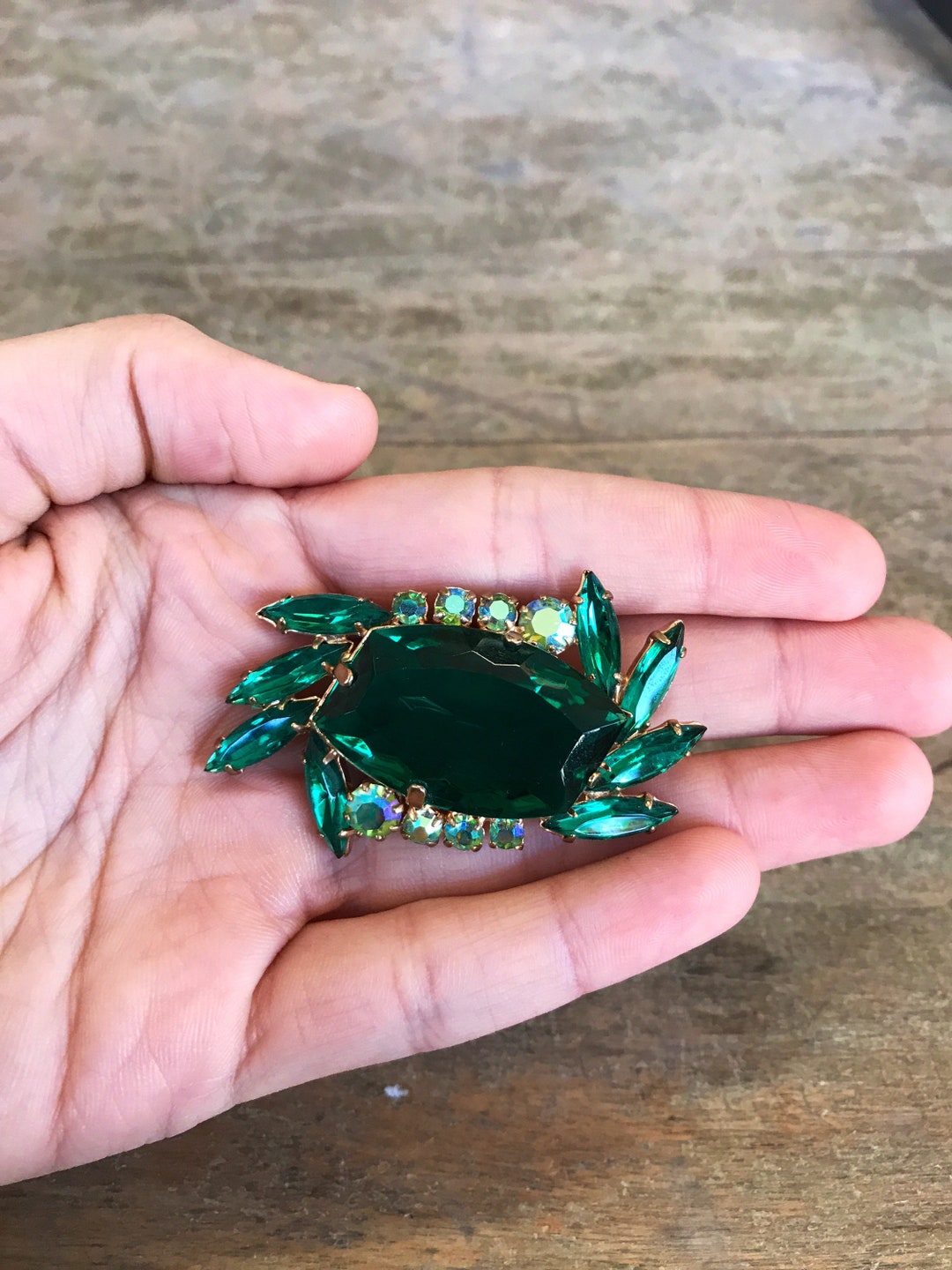 Beautiful Emerald Green Costume Jewelry Brooch With Uniquely Etsy