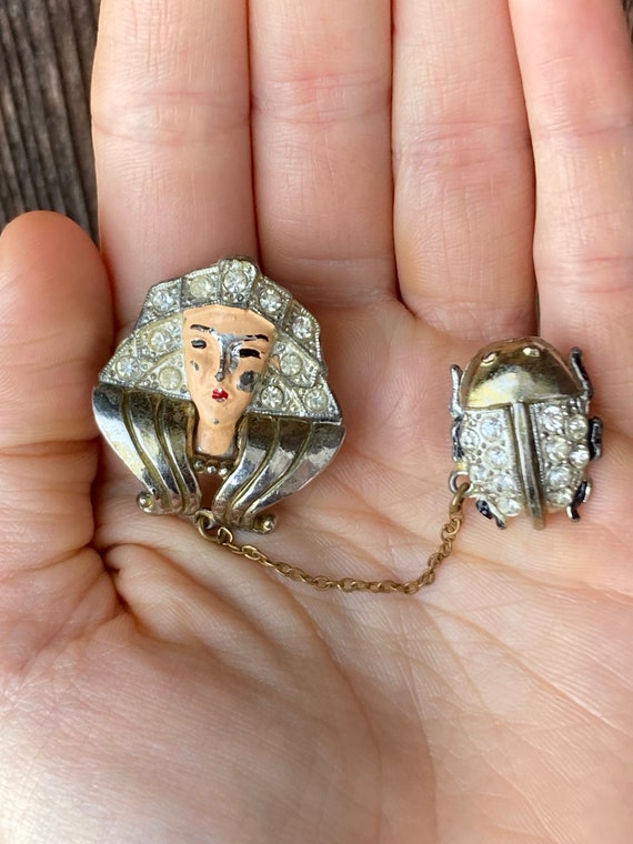 Vintage Egyptian Revival Chatelaine Brooch with P… - image 7