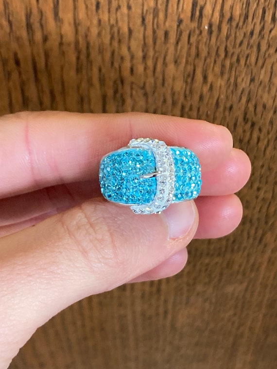 Vintage Size 8 1 2 FZN Costume Jewelry Ring With Buckle Design and Dazzling Blue Sparkle 3754 Etsy Australia