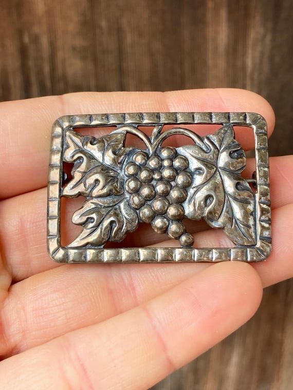 Vintage Rectangular Repoussé Sterling Brooch with… - image 1