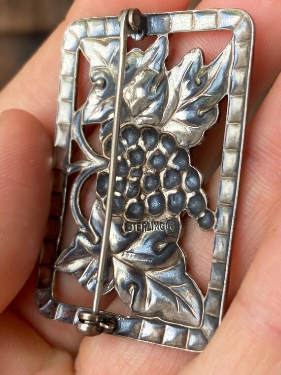 Vintage Rectangular Repoussé Sterling Brooch with… - image 6
