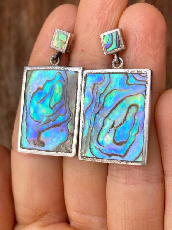 Vintage Rectangular Abalone Dangling Earrings wit… - image 3