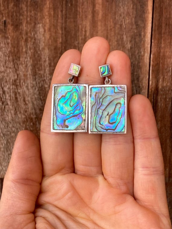 Vintage Rectangular Abalone Dangling Earrings wit… - image 4