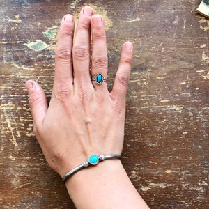 Vintage Sterling and Turquoise Bracelet and Size 6 Ring with Simple Design and Vibrant Color #2214