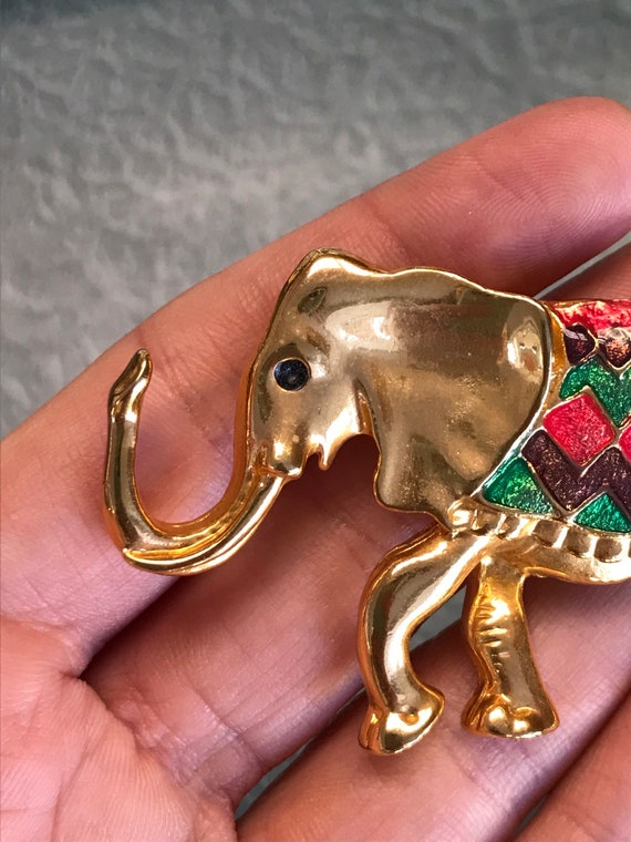 Vintage Don Lin Costume Jewelry Elephant Brooch w… - image 7