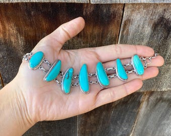 Vintage Sterling and Turquoise Bracelet With Linked Segments