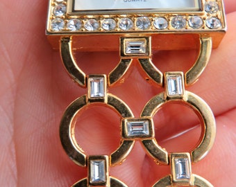 Vintage EJ Quartz Watch With Wide Linked Band, Square Watch