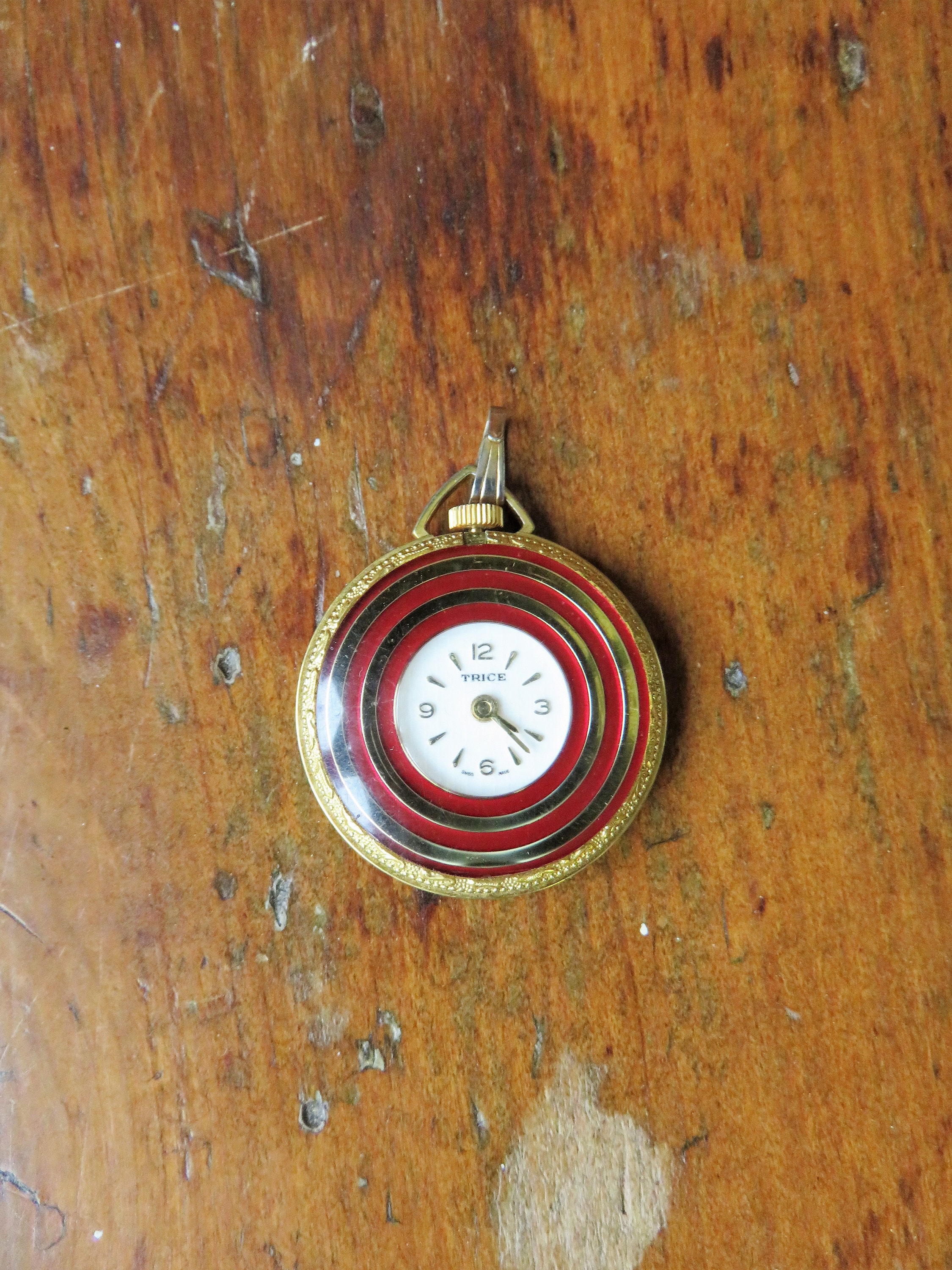 Vintage Working Round Trice Watch Pedant with Dark Red and Etsy