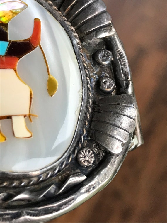 Vintage Signed PB Native American Cuff Bracelet With Large