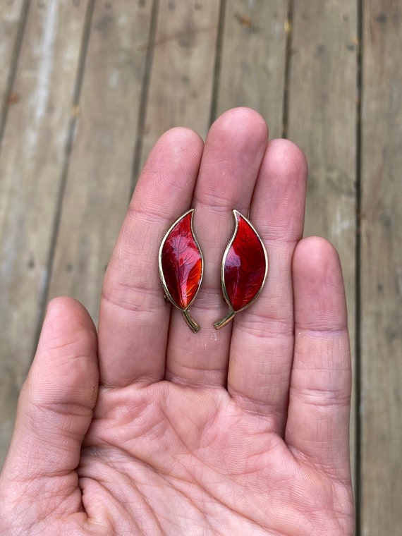 Vintage David Andersen Red Enamel Fall Leaf Clip … - image 3