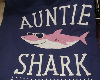 Auntie Shark  Upcycled graphic T-Shirt Shopping Bag