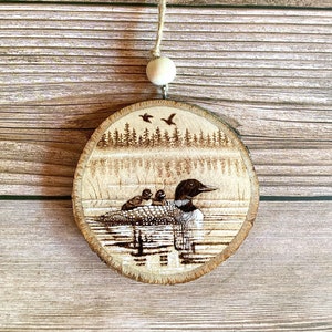 Mama Loon Wood Burned Ornament