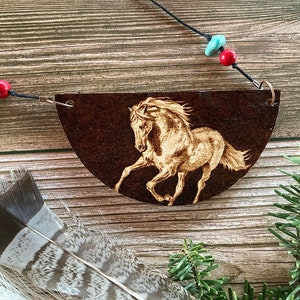 Wood Burned Horse Statement Necklace