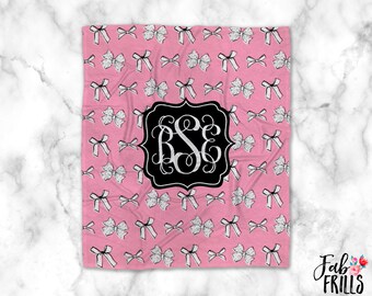 Monogrammed Bow Throw Blanket | Girly Home Decor | Preppy Blanket | Custom Minky or Sherpa Bedding | Bad To The Bow