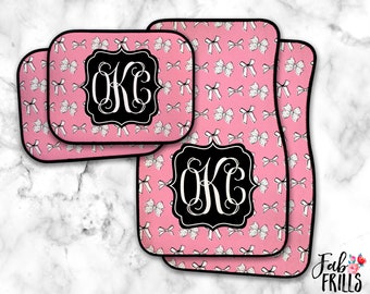Monogrammed Bow Car Mats | Girly Floor Mats | Preppy Car Mats | Personalized Car Accessories For Women | Bad To The Bow
