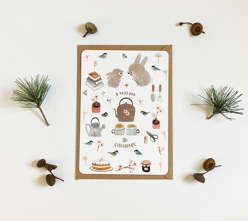 Woodland Animals Mini Print Favourite Things Card Cute Postcard Tea-time Postcard Woodland Cards Bunny Postcard Rabbit Postcard