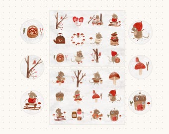 Winter Mice Stickers - Christmas Stickers - Cosy Stickers - Luxury Stickers - Paper Stickers